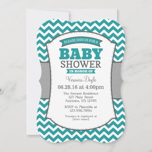 Blauwgroen Gray Chevron Baby shower Uitnodiging (Voorkant)