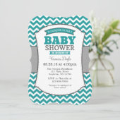Blauwgroen Gray Chevron Baby shower Uitnodiging (Staand voorkant)