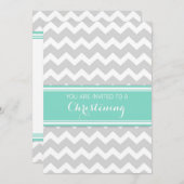 Blauwgroen Gray Chevron Christening Uitnodiging (Voorkant / Achterkant)