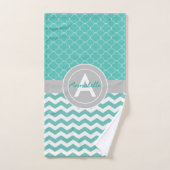 Blauwgroen Gray Chevron Quatrefoil Bad Handdoek (Handdoek)