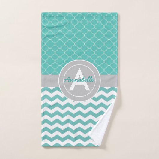 Blauwgroen Gray Chevron Quatrefoil Bad Handdoek (Handdoek)