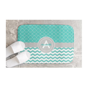 Blauwgroen Gray Chevron Quatrefoil Badmat