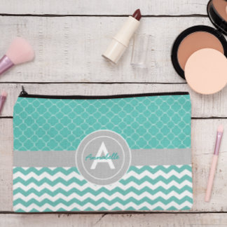Blauwgroen Gray Chevron Quatrefoil Etui