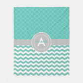 Blauwgroen Gray Chevron Quatrefoil Fleece Deken (Voorkant)