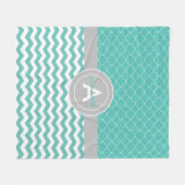 Blauwgroen Gray Chevron Quatrefoil Fleece Deken (Voorkant (Horizontaal))