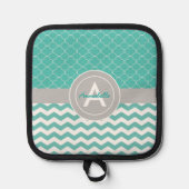 Blauwgroen Gray Chevron Quatrefoil Pannenlap (Voorkant)