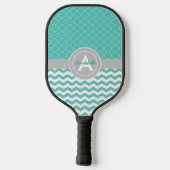 Blauwgroen Gray Chevron Quatrefoil Pickleball Paddle (Achterkant)