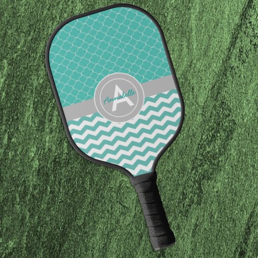 Blauwgroen Gray Chevron Quatrefoil Pickleball Paddle