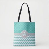 Blauwgroen Gray Chevron Quatrefoil Tote Bag (Voorkant)