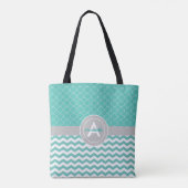 Blauwgroen Gray Chevron Quatrefoil Tote Bag (Achterkant)