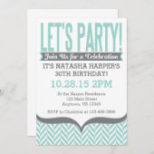 Blauwgroen Gray Modern Herringbone Birthday Kaart (Voorkant / Achterkant)