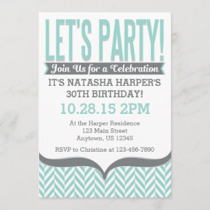 Blauwgroen Gray Modern Herringbone Birthday Kaart