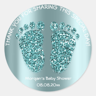 Blauwgroen Gree Glitter Feet Baby shower Favor Dan Ronde Sticker