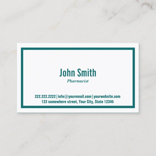 Blauwgroen Green Border Pharmacist Visitekaartje (Voorkant)