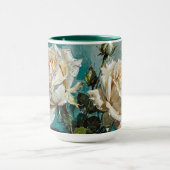 Blauwgroen Green Cream Rozen Floral Design Mok (Midden)