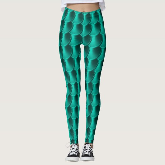 Blauwgroen Green Dragon Scale Cosplay Leggings (Voorkant)