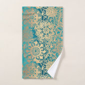 Blauwgroen Green en Gold Mandala Boho Chic Bad Handdoek (Handdoek)