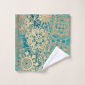 Blauwgroen Green en Gold Mandala Boho Chic Bad Handdoek (Wasdoekje)