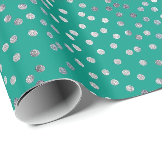 Blauwgroen Green en Silver Glitter City Stippen Cadeaupapier (Rol Hoek)
