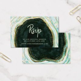 Blauwgroen Green & Gold Agate Website RSVP Insert  Visitekaartje