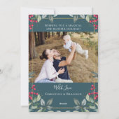 Blauwgroen Green Gold Kerstkerst Holly Berries 2 F Feestdagenkaart (Achterkant)