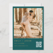 Blauwgroen Green Gold Wedding QR Code Fotoscript Kaart (Achterkant)