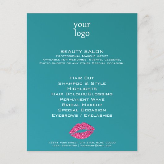 Blauwgroen Green Lips schoonheidssalon Flyer (Voorkant)