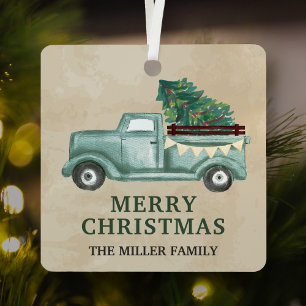 Blauwgroen Green Pickup Truck kerst Metalen Ornament