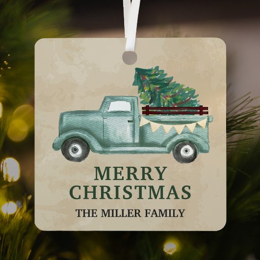  Blauwgroen Green Pickup Truck kerst Metalen Ornament