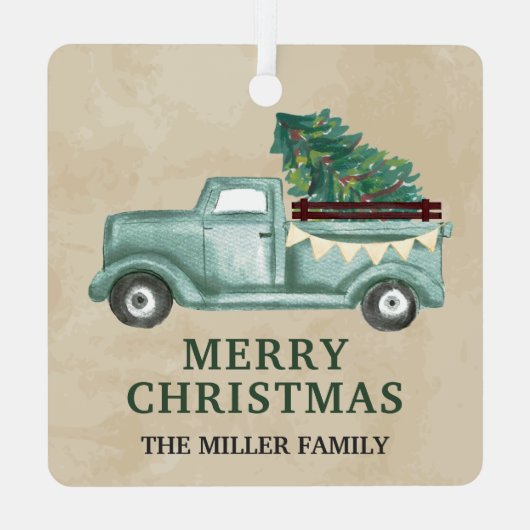  Blauwgroen Green Pickup Truck kerst Metalen Ornament (Achterkant)
