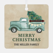  Blauwgroen Green Pickup Truck kerst Metalen Ornament (Voorkant)