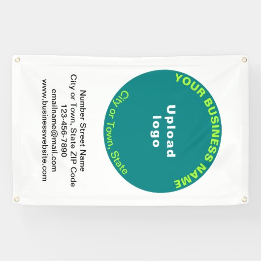 Blauwgroen Green Round Business Brand op Portrait Spandoek (Horizontaal)