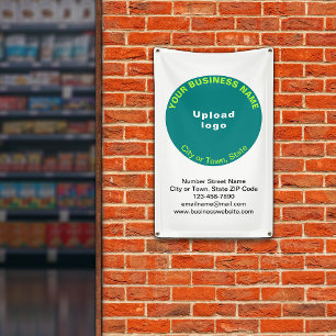 Blauwgroen Green Round Business Brand op Portrait Spandoek
