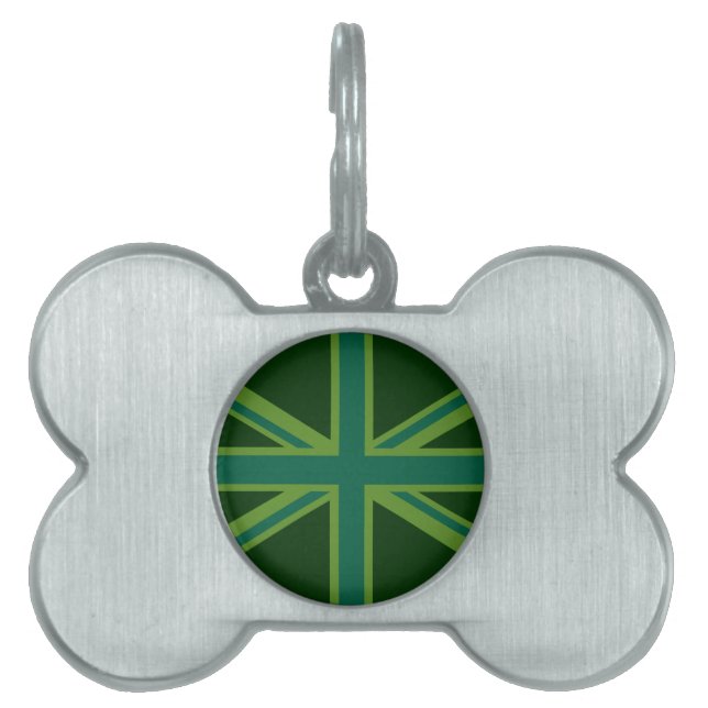 Blauwgroen Green UK Union Jack Decor Huisdieren Naamplaatje (voorkant)