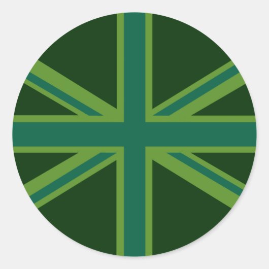 Blauwgroen Green UK Union Jack Decor Ronde Sticker (Voorkant)