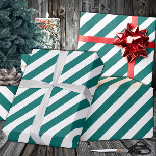 Blauwgroen Green Wide Stripe vakantie Cadeaupapier