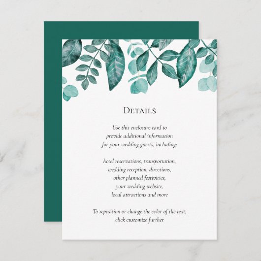 Blauwgroen Greenery Details Wedding Overige inform Informatiekaartje (Voorkant / Achterkant)