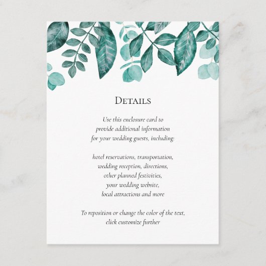 Blauwgroen Greenery Details Wedding Overige inform Informatiekaartje (Voorkant)