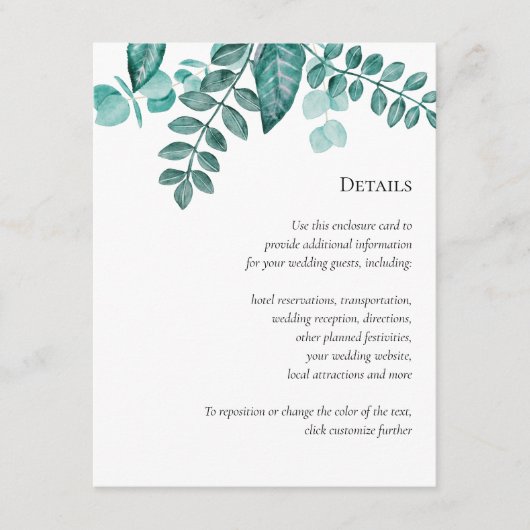 Blauwgroen Greenery Details Wedding Overige inform Informatiekaartje (Voorkant)
