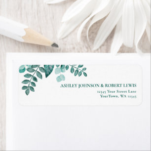 Blauwgroen Greenery Waterverf Wedding Return-adres Etiket