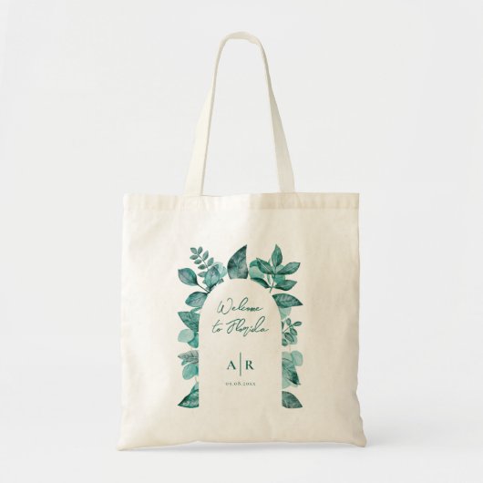 Blauwgroen Greenery Wedding Welcome Hotel Guest Tote Bag (Voorkant)