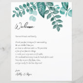Blauwgroen Greenery Wedding Welcome Letter & Itine (Voorkant)