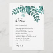 Blauwgroen Greenery Wedding Welcome Letter & Itine Programmakaart (Voorkant / Achterkant)