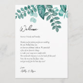 Blauwgroen Greenery Wedding Welcome Letter & Itine Programmakaart (Voorkant)