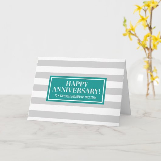 Blauwgroen Grey Stripes Medewerker Jubileum Kaart (Gele Bloem)