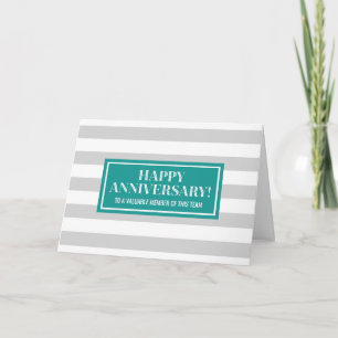 Blauwgroen Grey Stripes Medewerker Jubileum Kaart