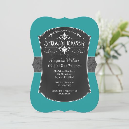 Blauwgroen grijs Baby shower Kaart (Staand voorkant)