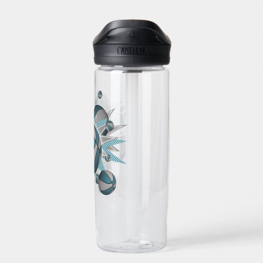 blauwgroen grijs basketbalballetje voor sportief m waterfles (Achterkant)