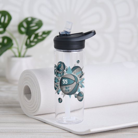 blauwgroen grijs basketbalballetje voor sportief m waterfles (Links)