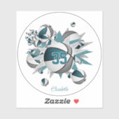 blauwgroen grijs basketballen sterren meisjes jers sticker (Vel)